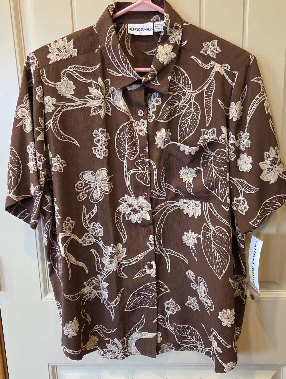 NWT Alfred Dunner Brown Floral Button Up Blouse - Size 18 - Vintage